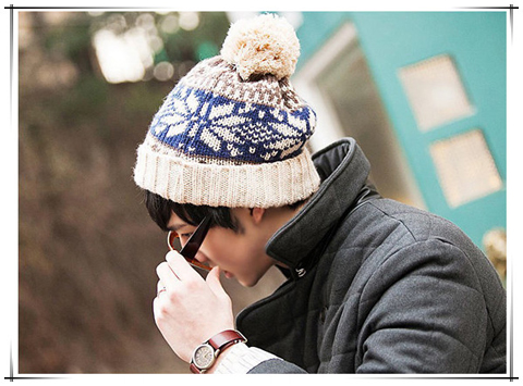 雙層男士針織帽，冬季滑雪必備的帽子