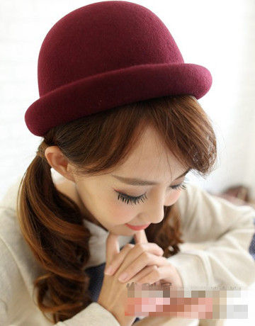 雙馬尾辮+卷邊毛氈紳士帽，浙江高普服飾